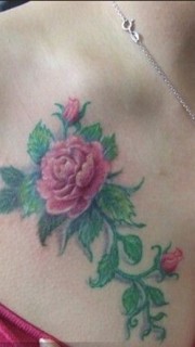 性感女胸部看的玫瑰花纹身