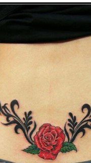 腰部精美时尚的玫瑰花纹身