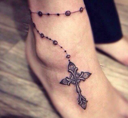 点击大图看下一张：女性十字架脚链纹身