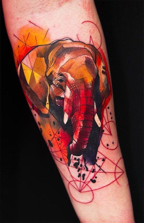点击大图看下一张：手臂上一款抽象的大象纹身