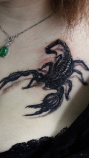 女性胸前上方蝎子纹身图案