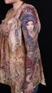 女性花旦花臂纹身图案