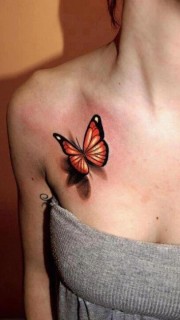 性感美女胸部漂亮的蝴蝶纹身