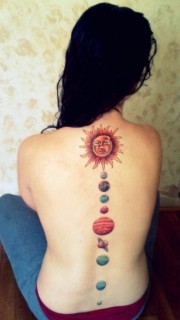 背部漂亮的太阳系星球纹身图案