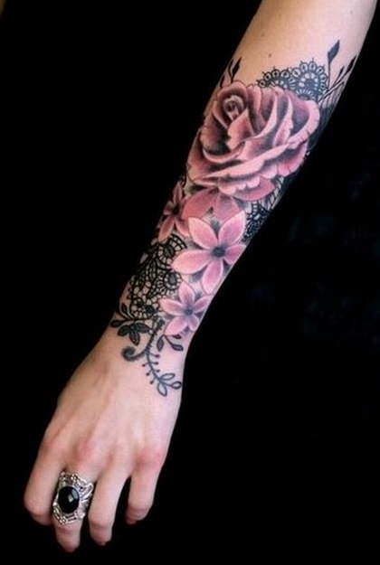 点击大图看下一张：美女小臂性感玫瑰花卉纹身