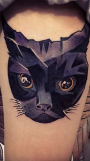 女生手臂猫咪头纹身图案