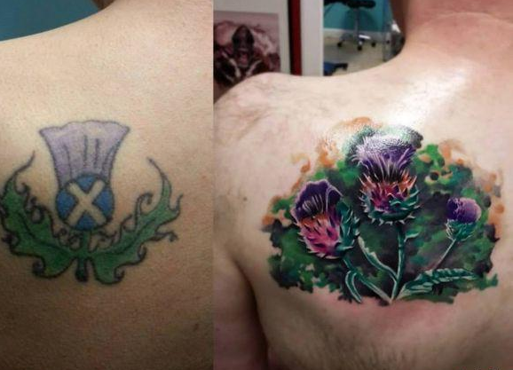 点击大图看下一张：背部纹身修改花卉图