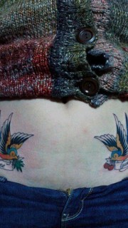 时尚女性腹部个性燕子纹身
