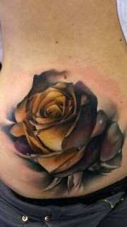 美女腹部玫瑰花纹身图案