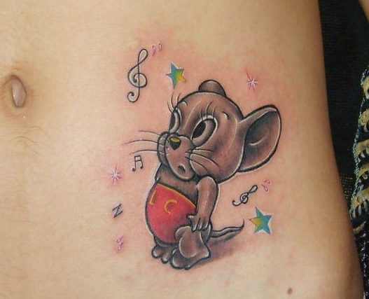 点击大图看下一张：腹部猫和老鼠可爱的小杰瑞纹身