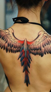 美女后背漂亮的翅膀纹身