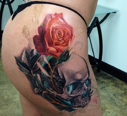 点击大图看下一张：火红性感玫瑰纹身图案