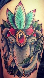大腿大象纹身图案