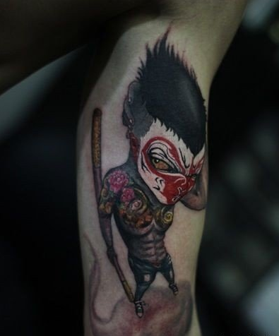 点击大图看下一张：手臂上邪恶的孙悟空纹身图案