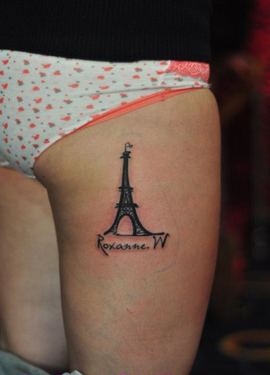 点击大图看下一张：美女腿部巴黎铁塔纹身图案