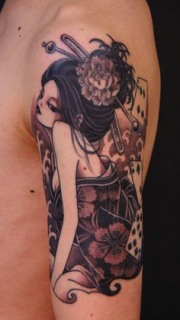 手臂日本美女艺妓纹身图案纹