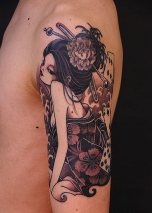 点击大图看下一张：手臂日本美女艺妓纹身图案纹