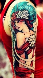 手臂彩色个性女郎纹身图案