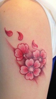 手臂彩色樱花纹身图片