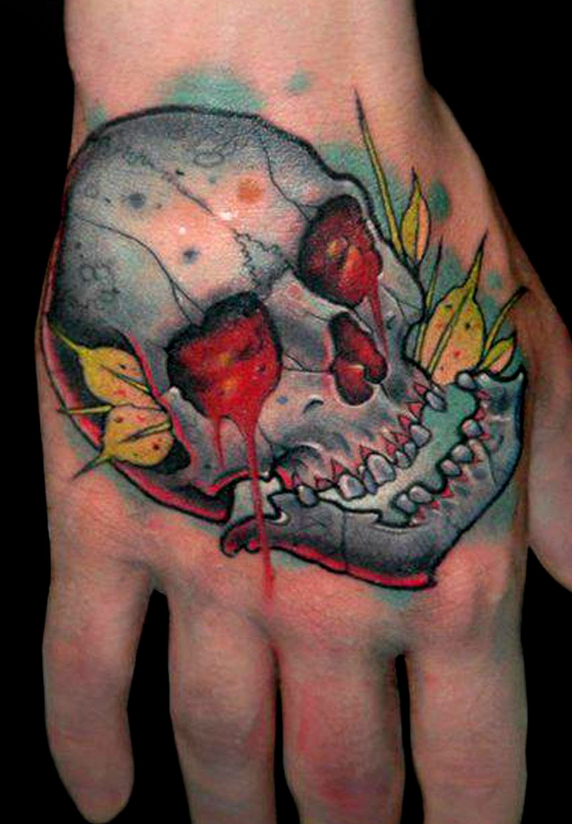 点击大图看下一张：手背上个性的骷髅纹身图案