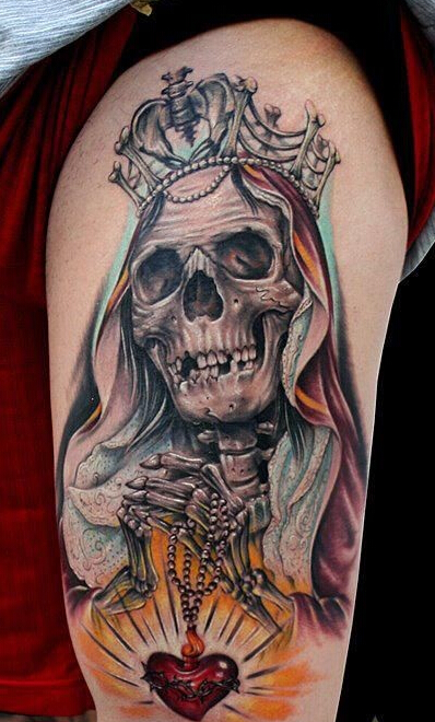 点击大图看下一张：大腿大气的骷髅国王纹身