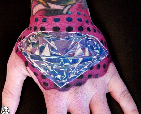 点击大图看下一张：手背上漂亮绚丽的钻石纹身