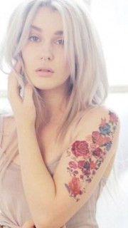 时尚欧美女手臂好看的玫瑰蝴蝶纹身