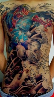 独特满背的日本武士战般若纹身图案