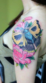 美女手臂漂亮新潮的彩色蝴蝶纹身图案