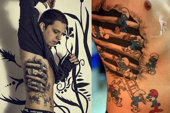 点击大图看下一张:侧腰蓝精灵纹身图案