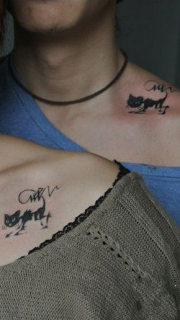 情侣个性肩部猫咪纹身图案