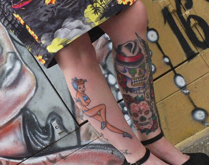 点击大图看下一张：腿部性感美女纹身图案