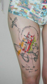 创意飞碟外星人大腿纹身图案