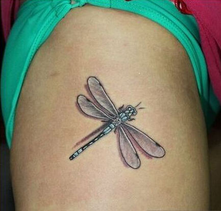 点击大图看下一张：女孩子腿部唯美好看的小蜻蜓纹身图案