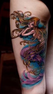美女腿部漂亮时尚好看的美人鱼纹身图