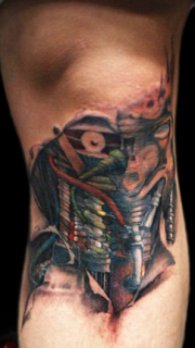 膝盖蒸汽机机械纹身图案