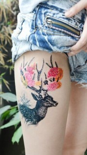 神奇可爱鹿头纹身图案