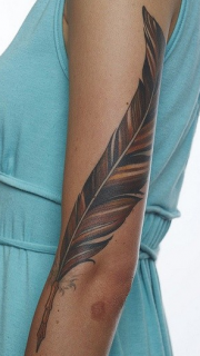 女性手臂个性的羽毛纹身