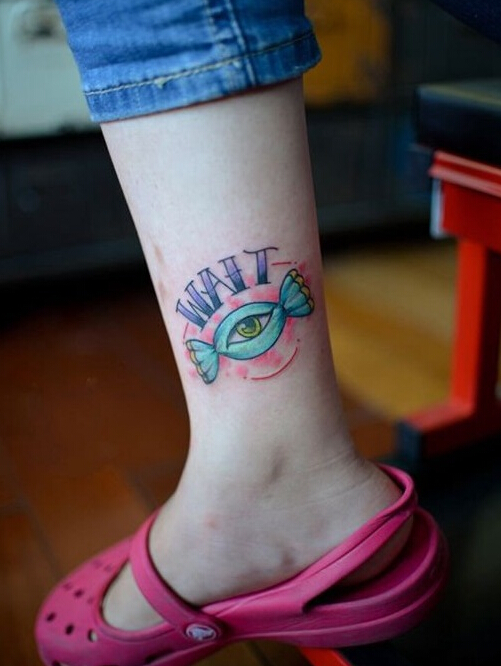 点击大图看下一张：脚踝糖果眼睛创意纹身