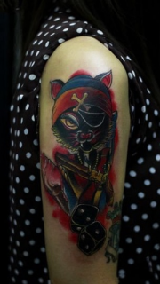 狂野猫星人海盗手臂纹身