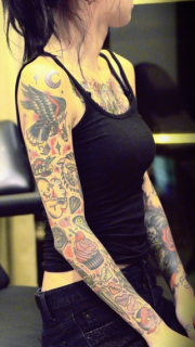 女生超可爱的花臂纹身图案