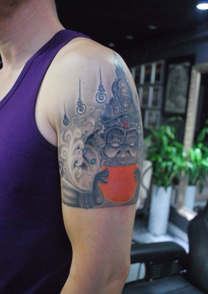 点击大图看下一张：手臂泰国转运拉胡纹身图案