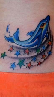 腰部海豚五角星纹身