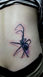 腰部上逼真的蜘蛛纹身图案