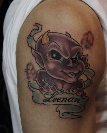 点击大图看下一张：邪恶的欧美小恶魔纹身图案