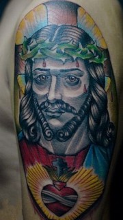 大臂耶稣头像彩绘纹身图案