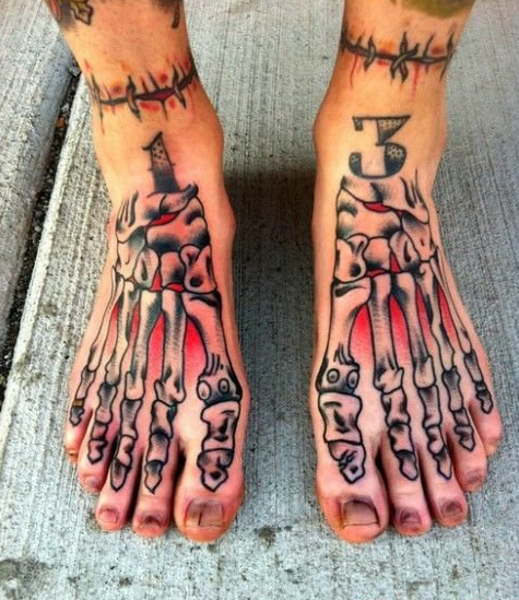 点击大图看下一张：创意骷髅脚背纹身图案
