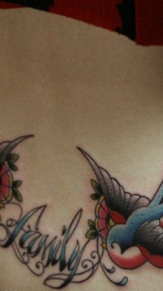 女生腰部漂亮的小燕子与字母纹身