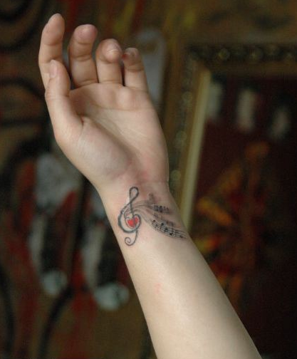 点击大图看下一张：女孩子手腕处好看的音符纹身图案大全
