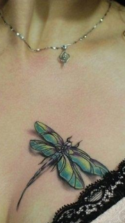 美女胸部好看的蜻蜓刺青图片